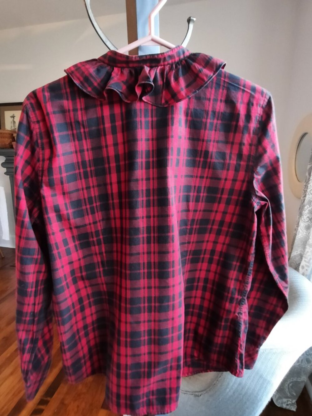 Pure cotton Ralph Lauren Red & Black Plaid Ruffle Front Blouse - Picture 5 of 6